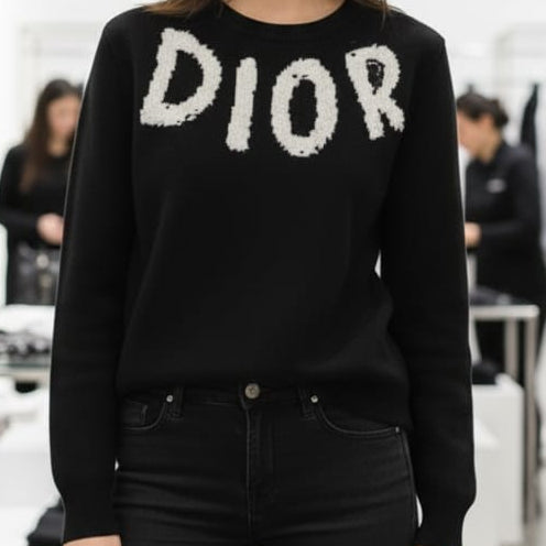 Men’s Black Luxury Knit  Pullover with Bold Logo Design