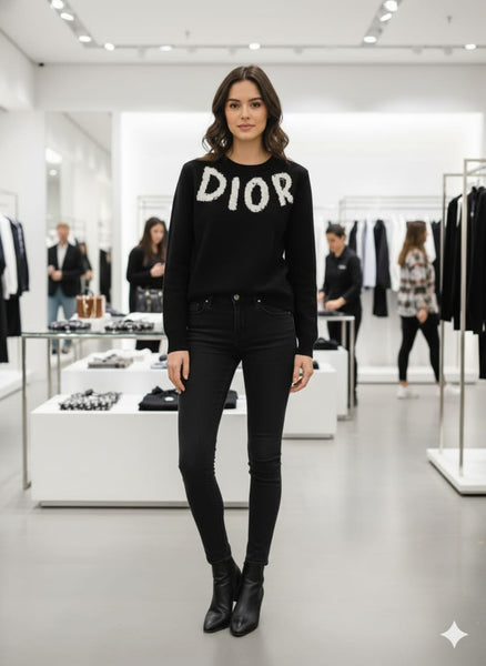 Men’s Black Luxury Knit  Pullover with Bold Logo Design