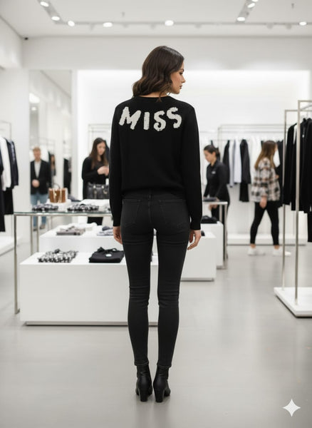 Men’s Black Luxury Knit  Pullover with Bold Logo Design