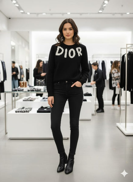 Men’s Black Luxury Knit  Pullover with Bold Logo Design