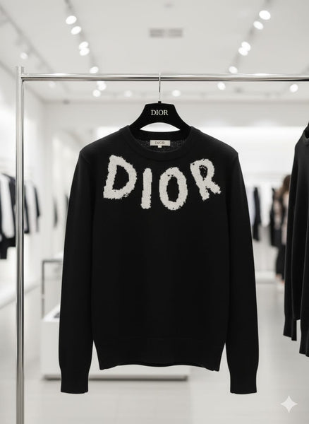 Men’s Black Luxury Knit  Pullover with Bold Logo Design