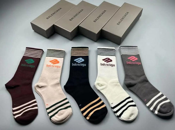 Premium Designer-Style  Crew Socks – Pack of 5 Colors