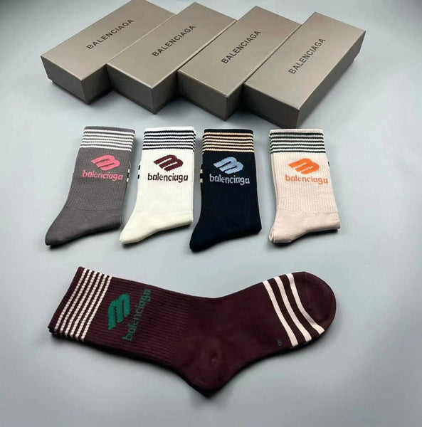 Premium Designer-Style  Crew Socks – Pack of 5 Colors