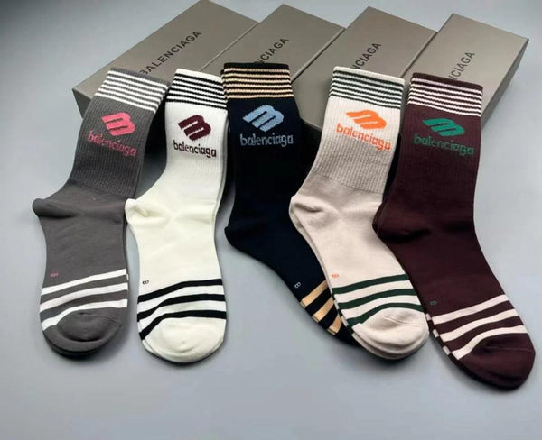 Premium Designer-Style  Crew Socks – Pack of 5 Colors
