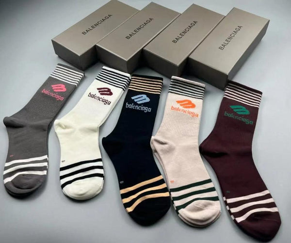 Premium Designer-Style  Crew Socks – Pack of 5 Colors