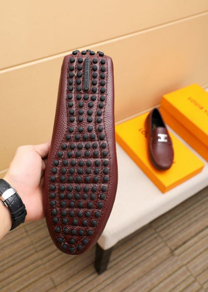 Men’s Brown Leather Slip-On Loafers with Metal Logo Premium Classic Style