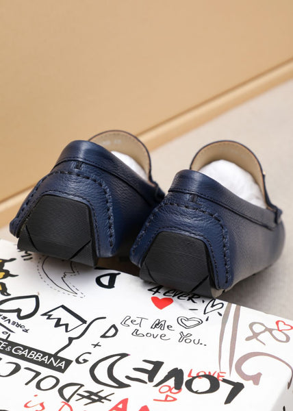 Men’s Navy Blue Leather Slip-On Loafers with Metal Logo Premium Comfort Shoes