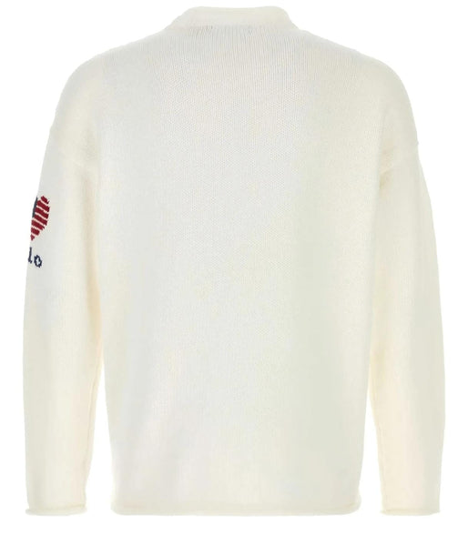 White Knit Sweater with Classic American Flag Design