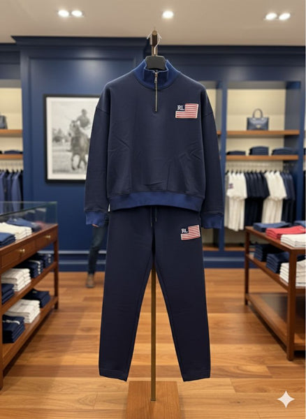 Navy Blue Premium Tracksuit Set with Logo Detail – Smart Casual Wear