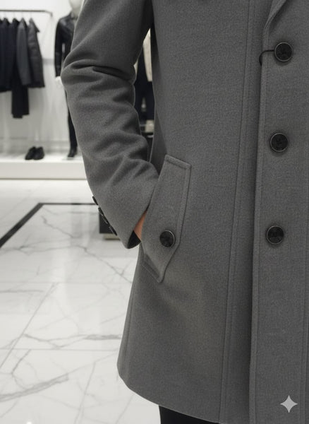 Exclusive Men’s Premium Grey Wool Blend Formal Coat