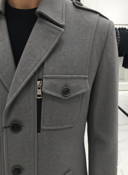 Exclusive Men’s Premium Grey Wool Blend Formal Coat