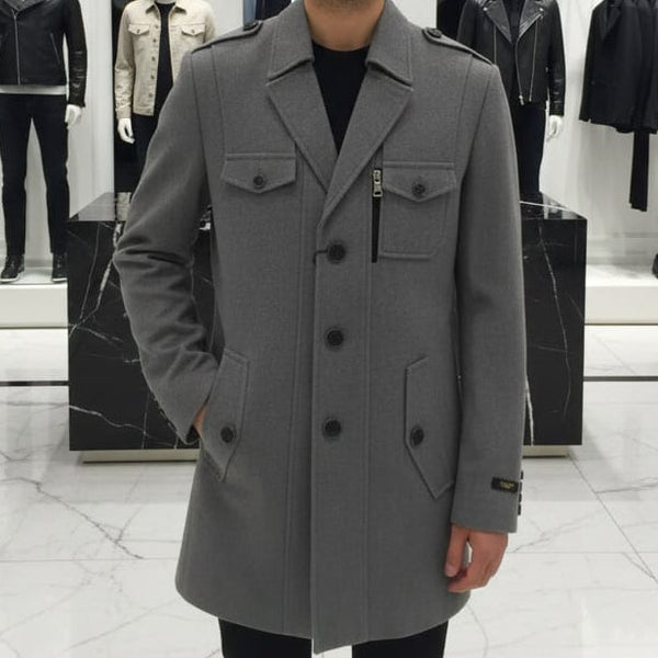 Exclusive Men’s Premium Grey Wool Blend Formal Coat