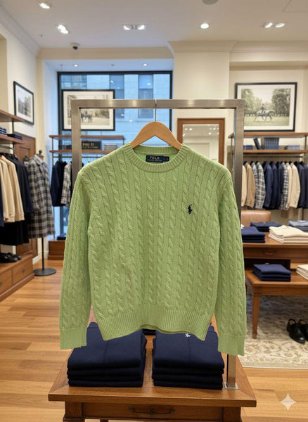 Branded Men’s Classic Green Cable Knit Sweater