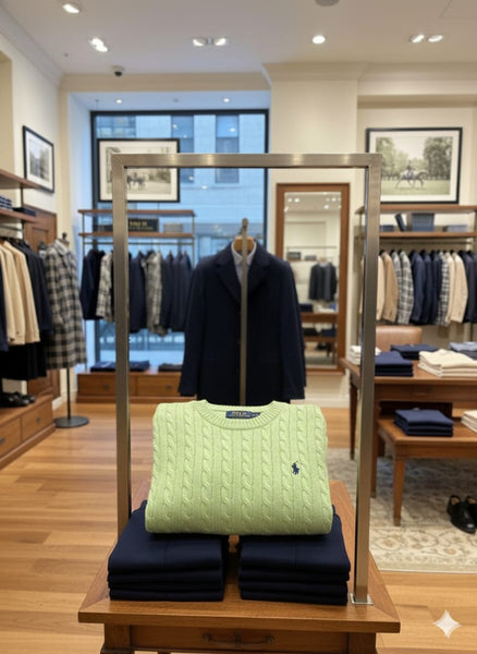 Branded Men’s Classic Green Cable Knit Sweater