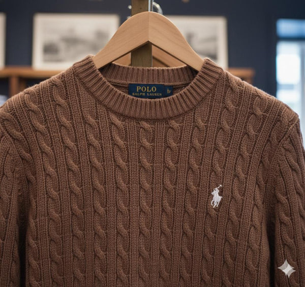 Branded  Elegant  Men’s Classic Brown Cable Knit Pullover