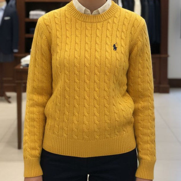 Elegant Branded  Classic Yellow Cable Knit Sweate