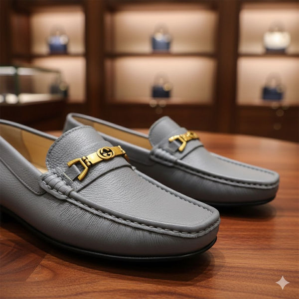 Luxury Leather Slip-On Loafers with Metal Buckle Premium Comfort & Style