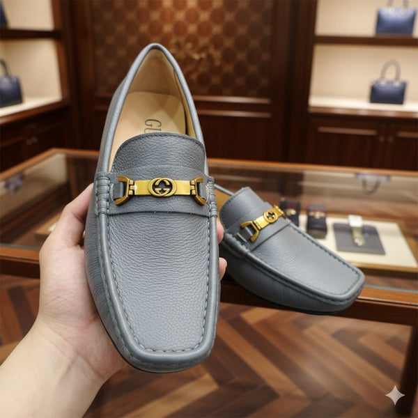 Luxury Leather Slip-On Loafers with Metal Buckle Premium Comfort & Style