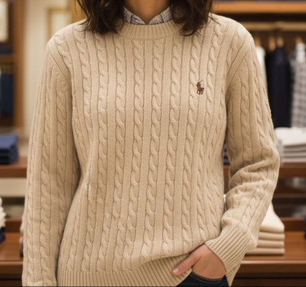 Premium Classic Beige Cable Knit Pullover For Women