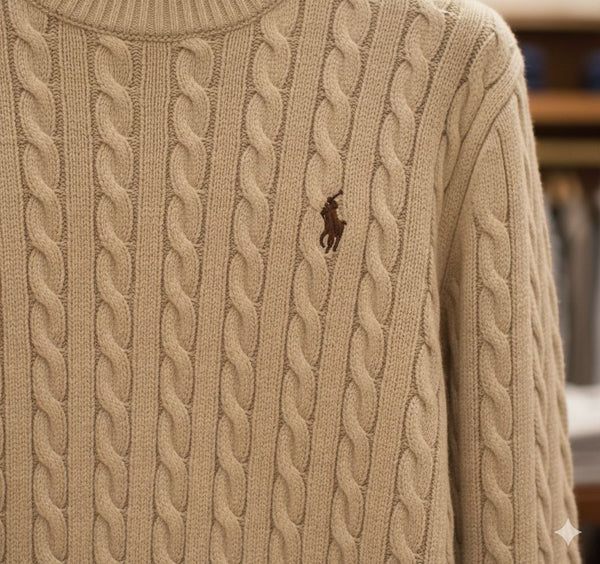Premium Classic Beige Cable Knit Pullover For Women