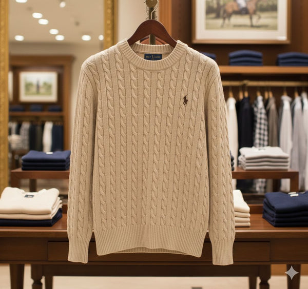 Premium Classic Beige Cable Knit Pullover For Women