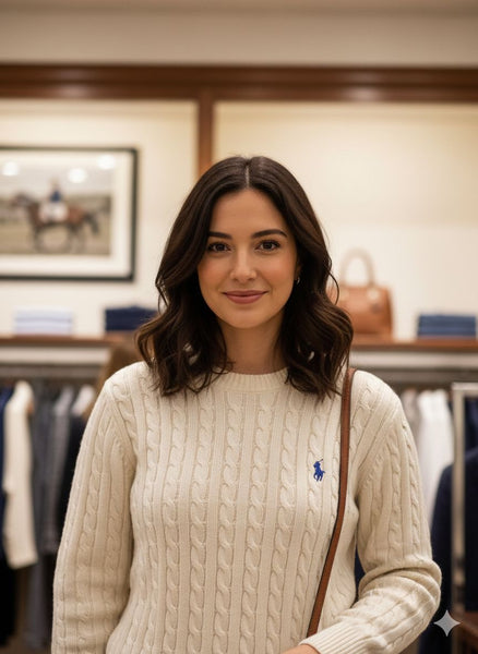 Premium Classic Polo Cable Knit Crew Neck  Pullover For Women