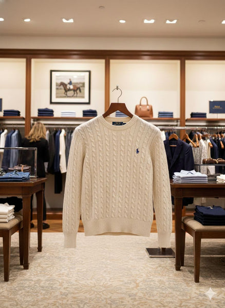 Premium Classic Polo Cable Knit Crew Neck  Pullover For Women