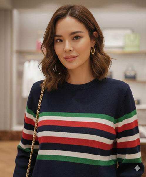 Premium Striped Crew Neck Sweater Classic & Stylish Knitwear