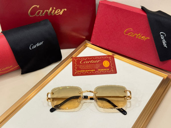 Luxury Rimless Designer-Style Sunglasses Gold Metal Frame with Gradient Lenses