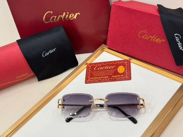 Luxury Rimless Designer-Style Sunglasses Gold Metal Frame with Gradient Lenses