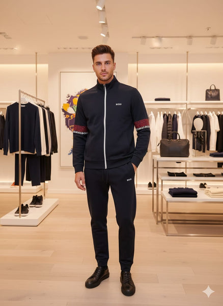 Premium Navy Zip-Up Tracksuit Set for Men