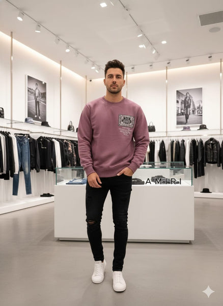 Men’s Mauve Crewneck Sweatshirt with Logo Patch