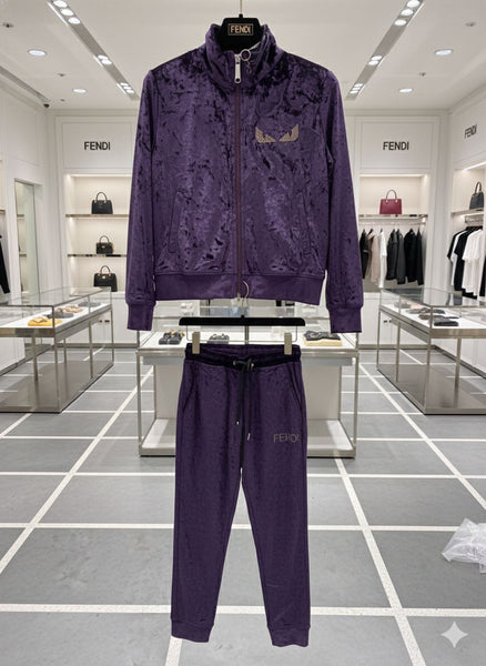 Women’s Purple  Velvet Tracksuit with Logo Detail