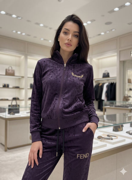Women’s Purple  Velvet Tracksuit with Logo Detail