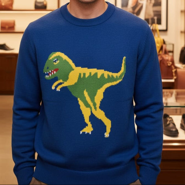 Men’s Stylish Dinosaur Graphic Knit Sweater