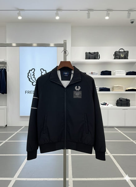 Men’s Black Zip-Up Casual Jacket with Logo Print