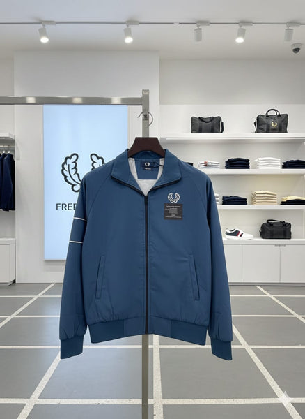 Men’s Blue Casual Zip-Up Jacket with Ribbed Hem