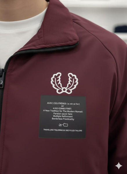 Men’s Maroon Zip-Up Casual Jacket with Ribbed Hem