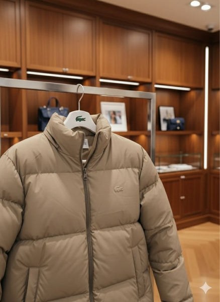 Women’s Beige Puffer Winter Jacket with Stand Collar