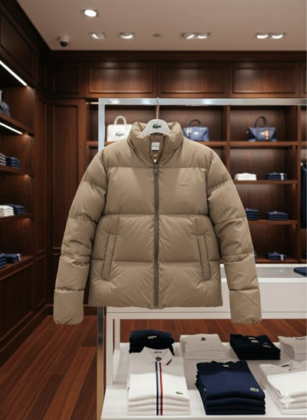 Women’s Beige Puffer Winter Jacket with Stand Collar