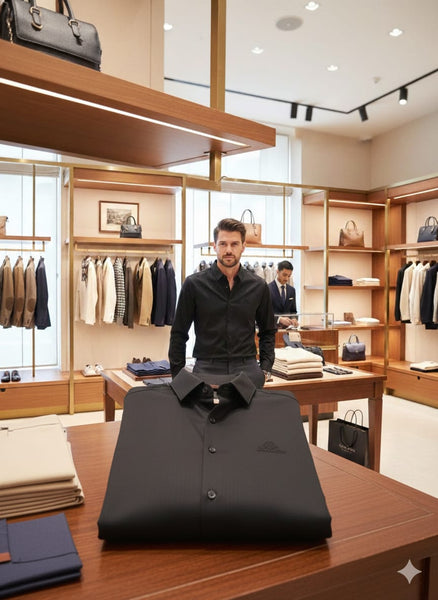 Men’s Solid Black Full Sleeve Casual Shirt with Logo Detail
