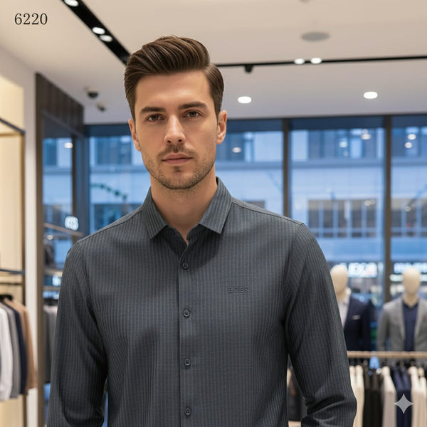 Men’s Charcoal Grey Full Sleeve Casual Shirt with Subtle Logo