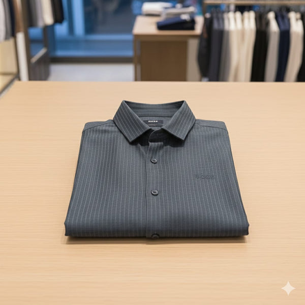 Men’s Charcoal Grey Full Sleeve Casual Shirt with Subtle Logo