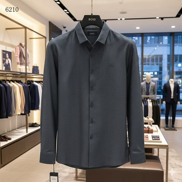 Men’s Charcoal Grey Full Sleeve Casual Shirt with Subtle Logo