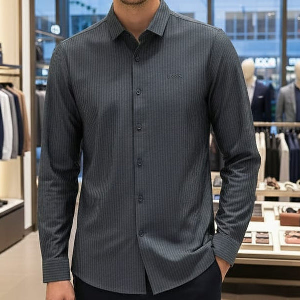 Men’s Charcoal Grey Full Sleeve Casual Shirt with Subtle Logo