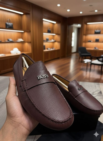 Men’s Brown Leather Slip-On Loafers with Premium Logo