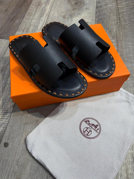 Men’s Premium Black Leather Slip-On Sandals