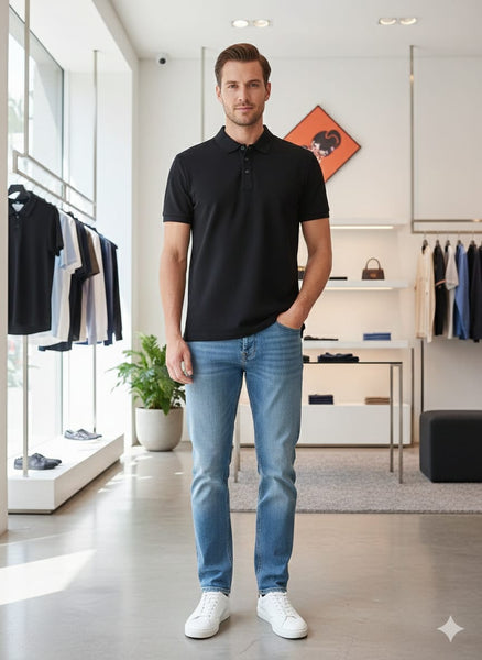 Men’s Solid Black Polo T-Shirt Smart Casual Everyday Wear