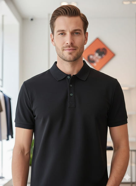 Men’s Solid Black Polo T-Shirt Smart Casual Everyday Wear