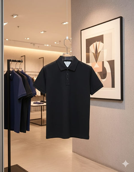 Men’s Solid Black Polo T-Shirt Smart Casual Everyday Wear